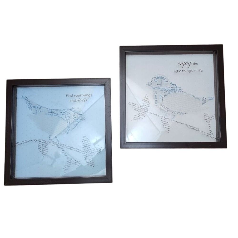 2 Framed Inspirational Word Art Pictures Bird Theme Find Your Wings‎ Enjoy Life
